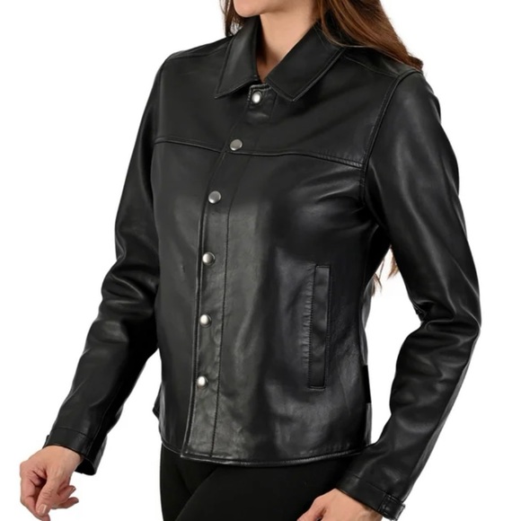 Frye Women's Classic Black Leather Jacket - Picture 2 of 11